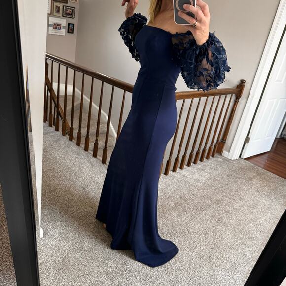 Eliza J Navy 3D floral sleeve long gown - mother of bride groom NWT - Picture 5 of 9